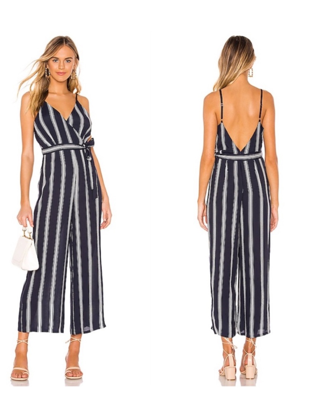 Rails Serena Beach Stripe V Neck Jumpsuit Blue White | Size Large